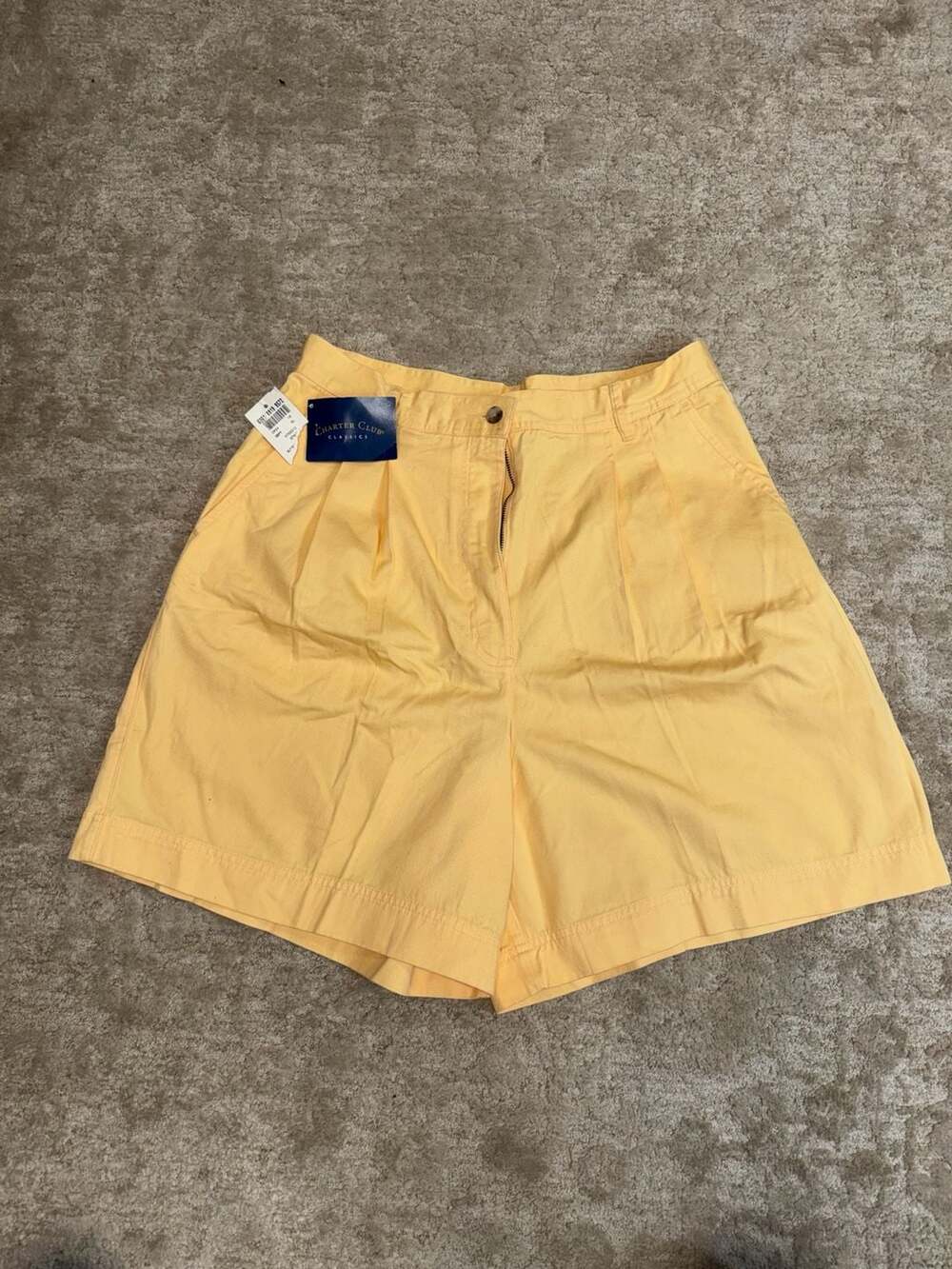 Charter Club Classics Women's High-Waisted Pleated Yellow Cotton Shorts